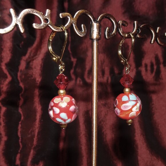 Lampwork earrings in petite 12 mm. Czech beads & Austrian crystals in six colors - Picture 4 of 16